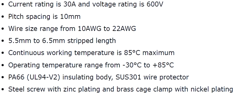 מחברים קונקטורים טרמינל בלוק MULTICOMP 30A 10AWG
